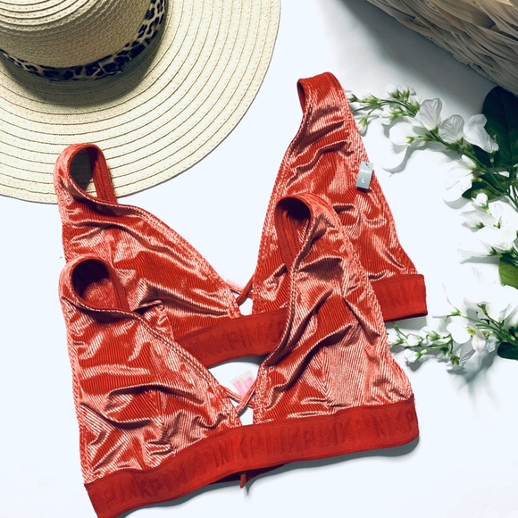 LAST ONE! NWOT VS PINK velvet ribbed lace up bra - Picture 2 of 6